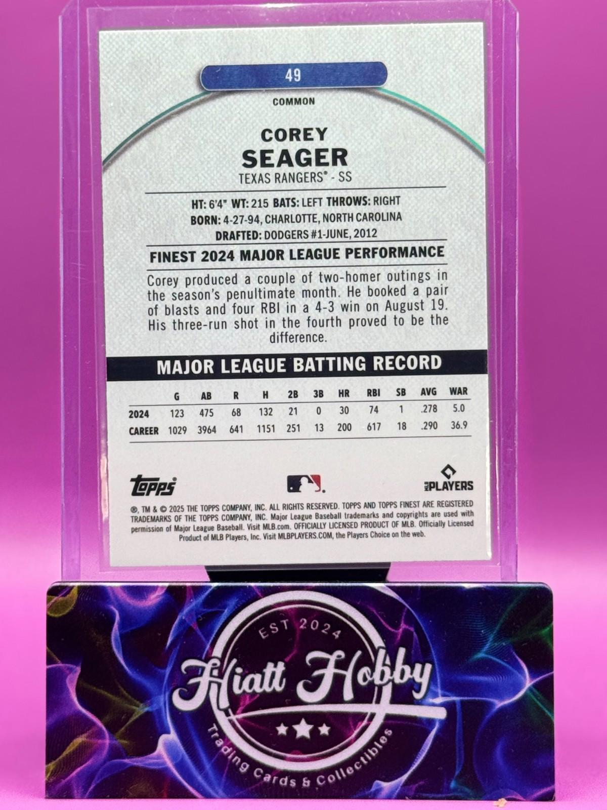 2025 Topps Finest - Corey Seager #21 - Common - Green Refractor /75