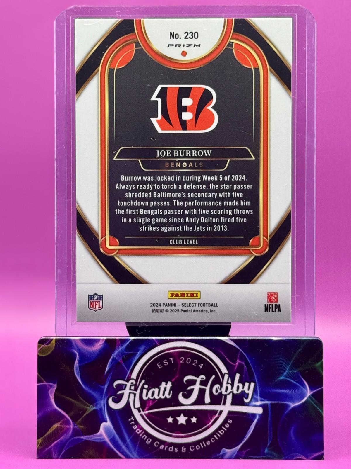 2024 Panini Select - Club Level Joe Burrow #230 Black & Green Shock Prizm
