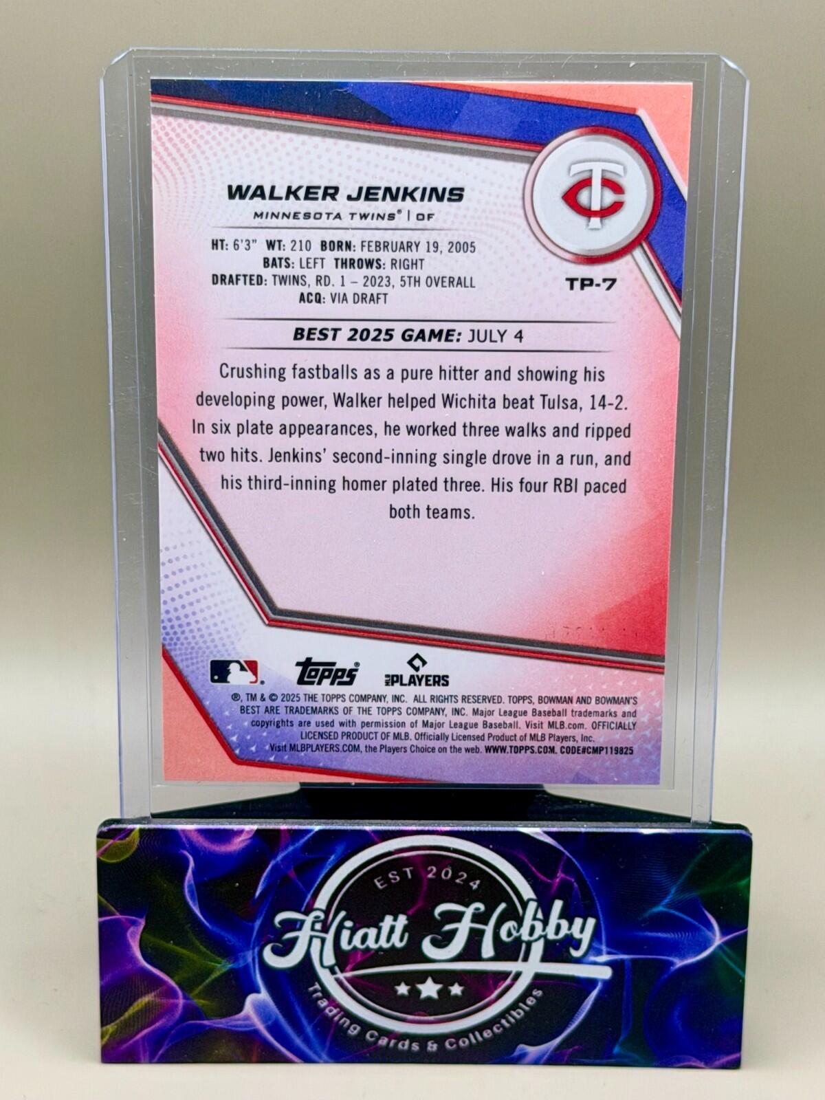 2025 Bowman's Best - #TP-7 Walker Jenkins - Purple /250 (RC)