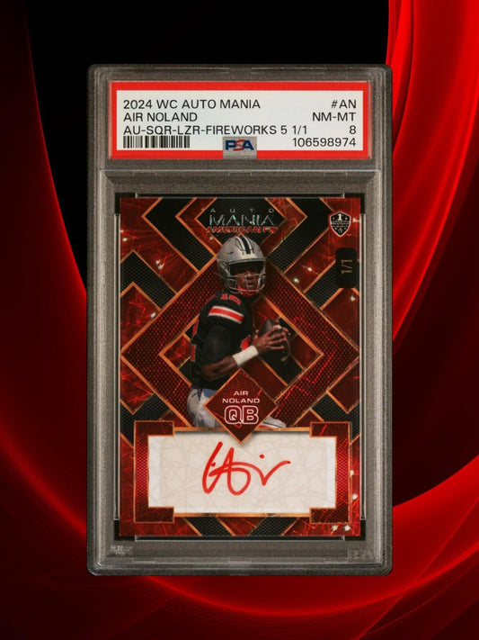 2024 Wild Card Auto Mania - Air Noland  - Red Fireworks Lazer Auto 1/1 - PSA 8