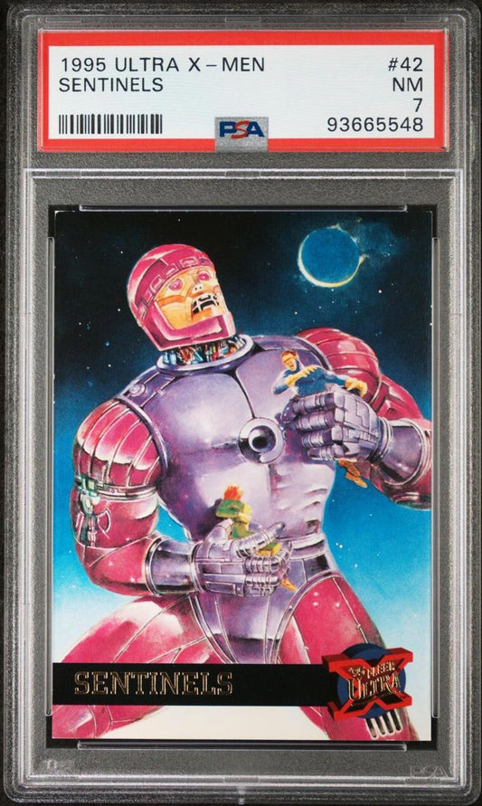 Marvel Fleer Ultra X-Men '95 Sentinels Trading Card #42 Embossed Gold Foil PSA 7