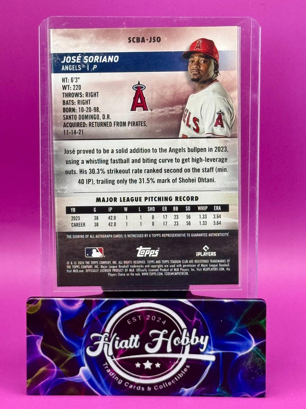 2024 Topps Stadium Club - Autographs Jose Soriano #SCBA-JSO (AU, RC)