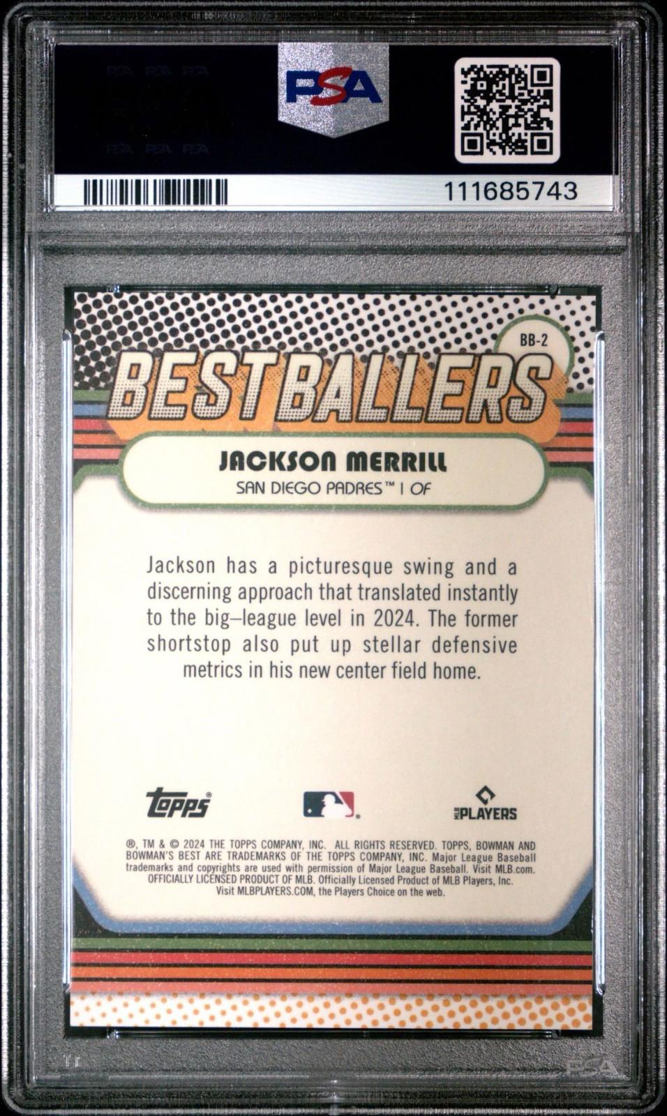 2024 Bowman's Best - Jackson Merrill #BB-2 - Best Ballers Lava /50 (RC) - PSA 9