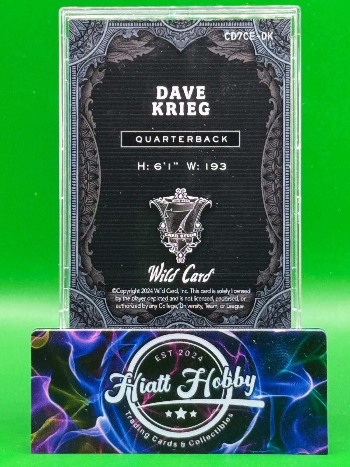 2024 Wild Card 7-Card Stud - Dave Krieg #CD7CE-DK - Platinum 1/1