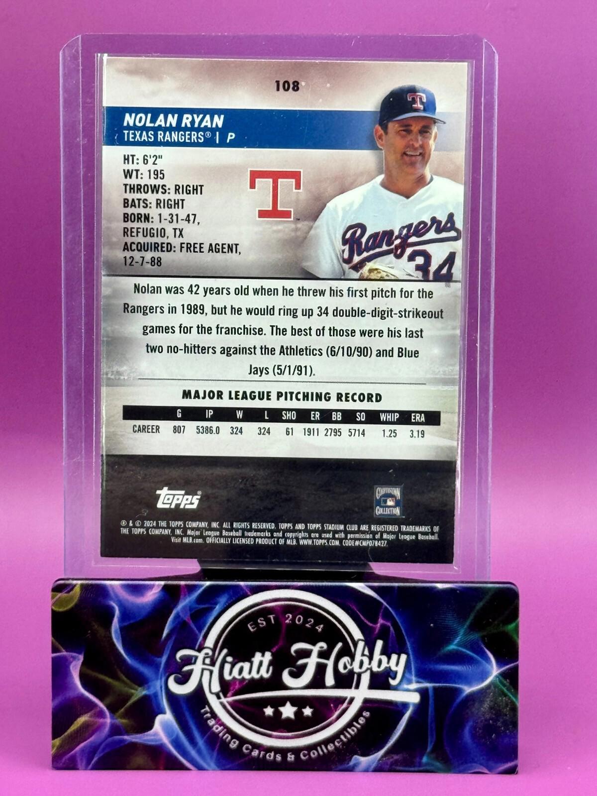 2024 Topps Stadium Club - Nolan Ryan #108 - Black Foil