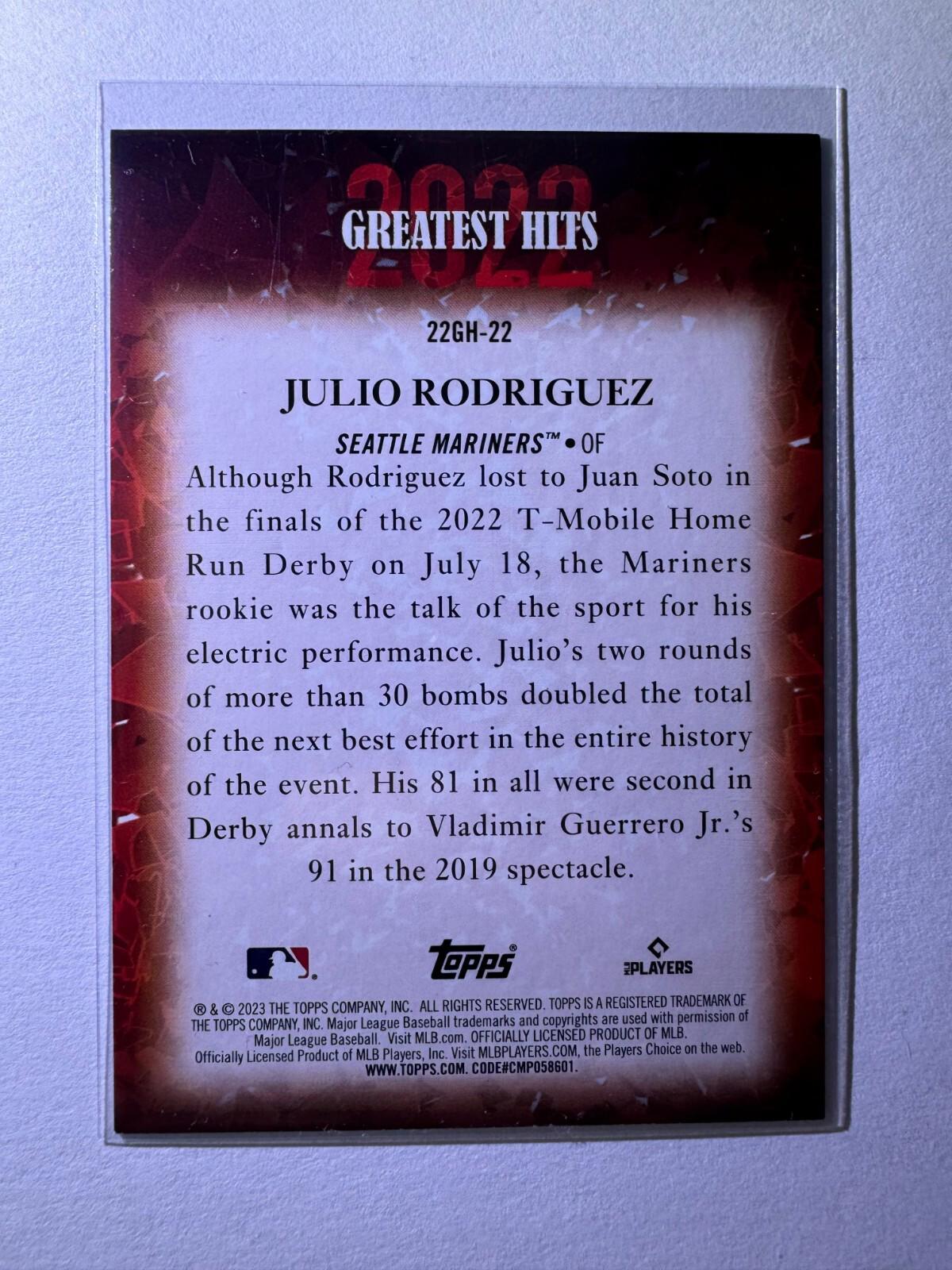 2023 Topps Julio Rodriguez 2022 Greatest Hits #22GH22