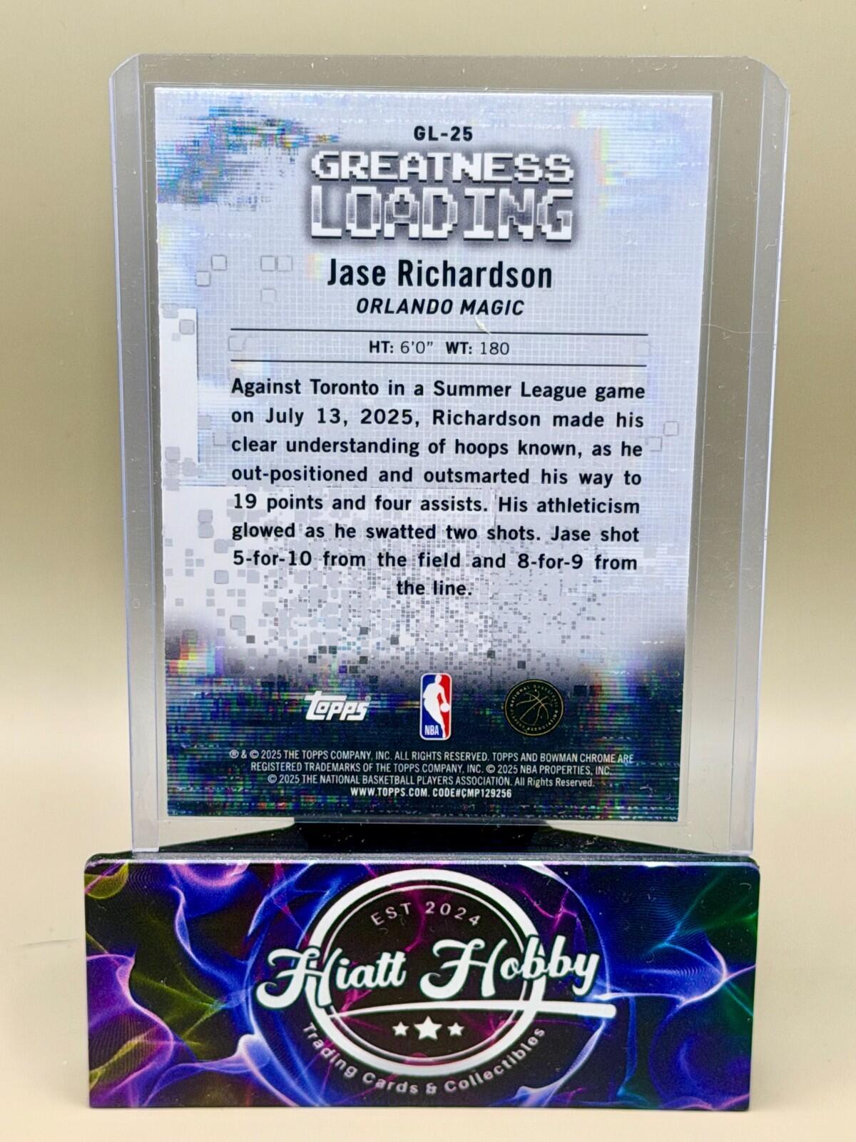 2025-26 Bowman Chrome Basketball #GL-25 Jase Richardson - Greatness Loading (RC)