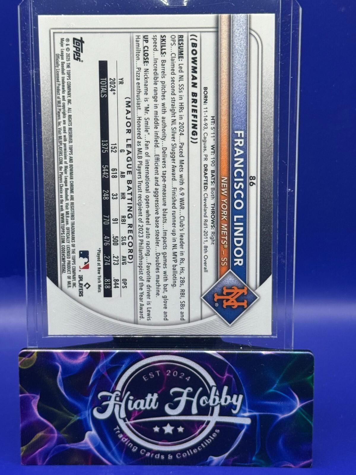 2025 Bowman Chrome - Francisco Lindor #86 - Burgundy Mojo Refractor /275
