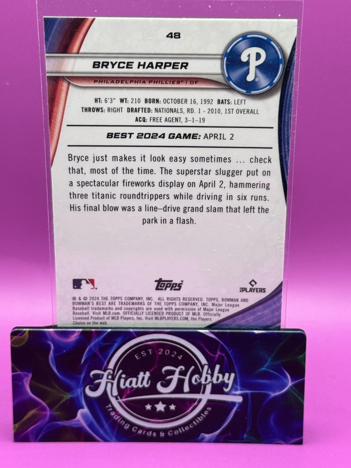 2024 Bowman Best Baseball - Bryce Harper #48 - Green Mini Diamond Refractor /99