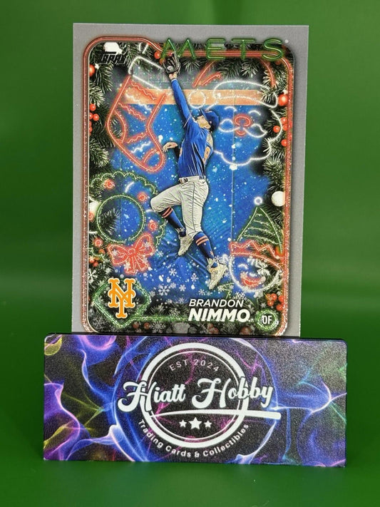 2024 Topps Holiday Baseball #H142 Brandon Nimmo Silver Glitter N.Y Mets