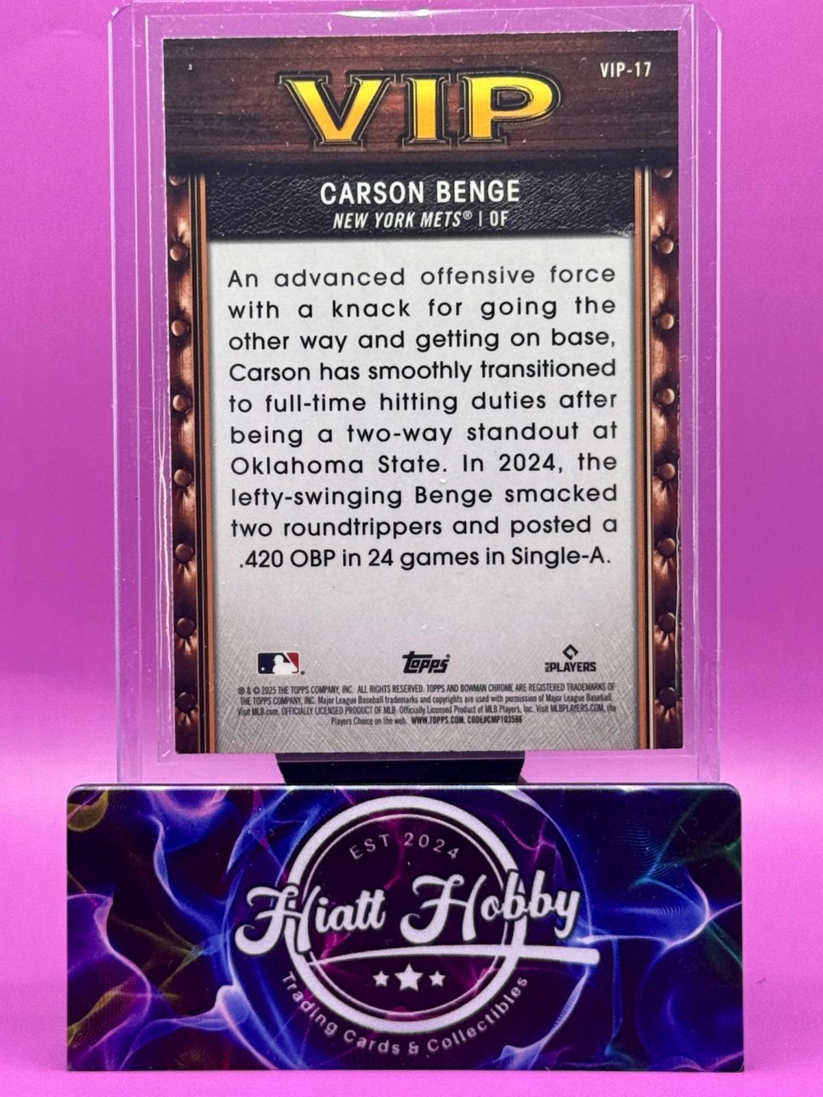 2025 Bowman Chrome - Very Important Prospects Carson Benge #VIP-17 Mojo (RC)