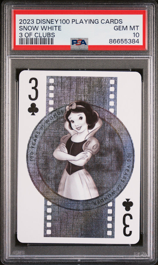 2023 DISNEY 100 PLAYING CARDS SNOW WHITE 3 OF CLUBS PSA 10