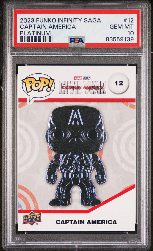 2023 UPPER DECK FUNKO POP MARVEL  CAPTAIN AMERICA PLATINUM #12  PSA 10