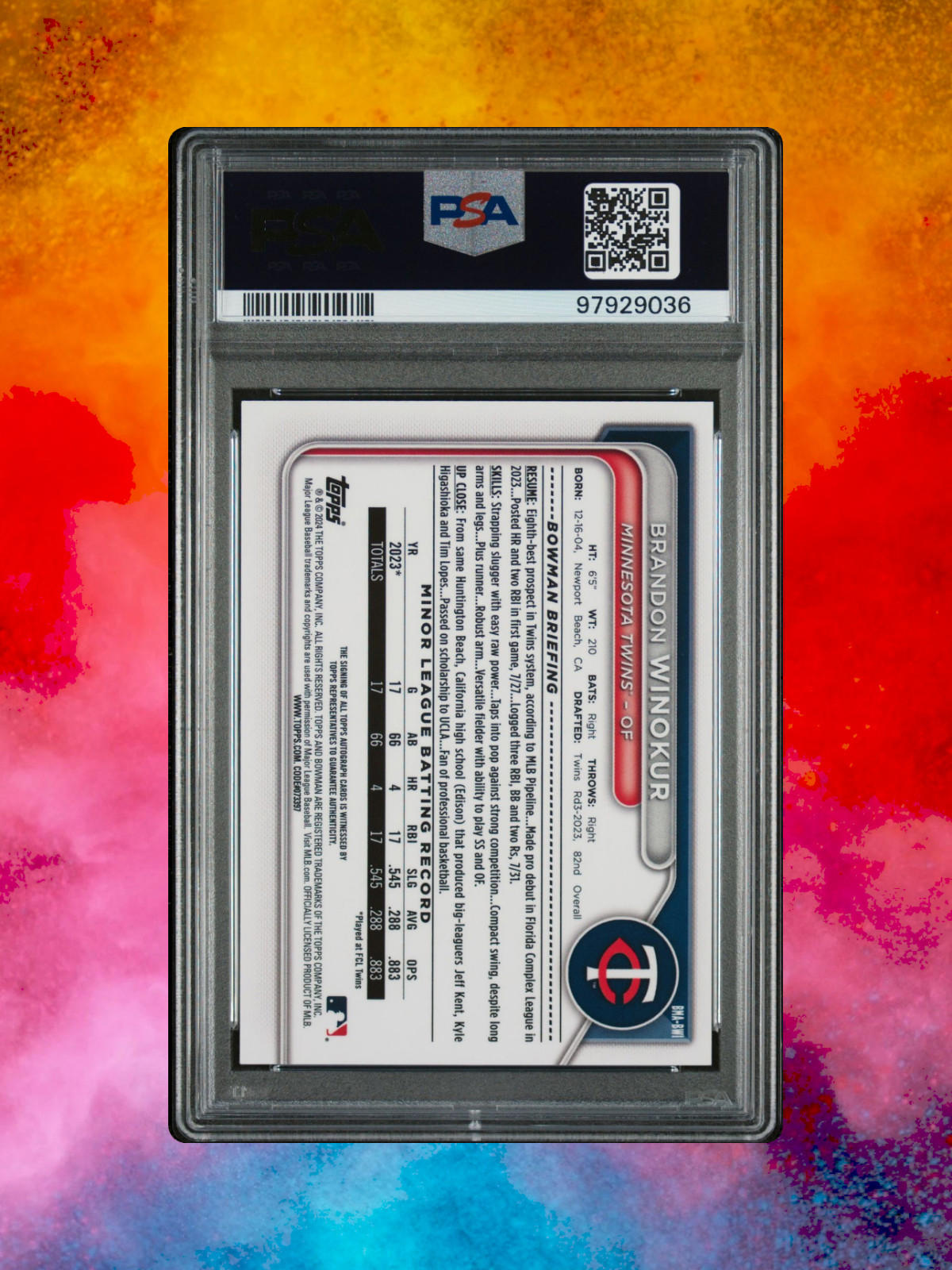 2024 Bowman Chrome Brandon Winokur #BMA-BWI - Blue Mojo Auto /150 - PSA 9