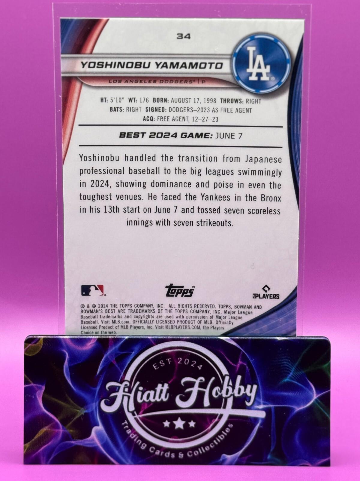2024 Bowman's Best - Yoshinobu Yamamoto #34 - Blue Refractor 8/150 Color Match