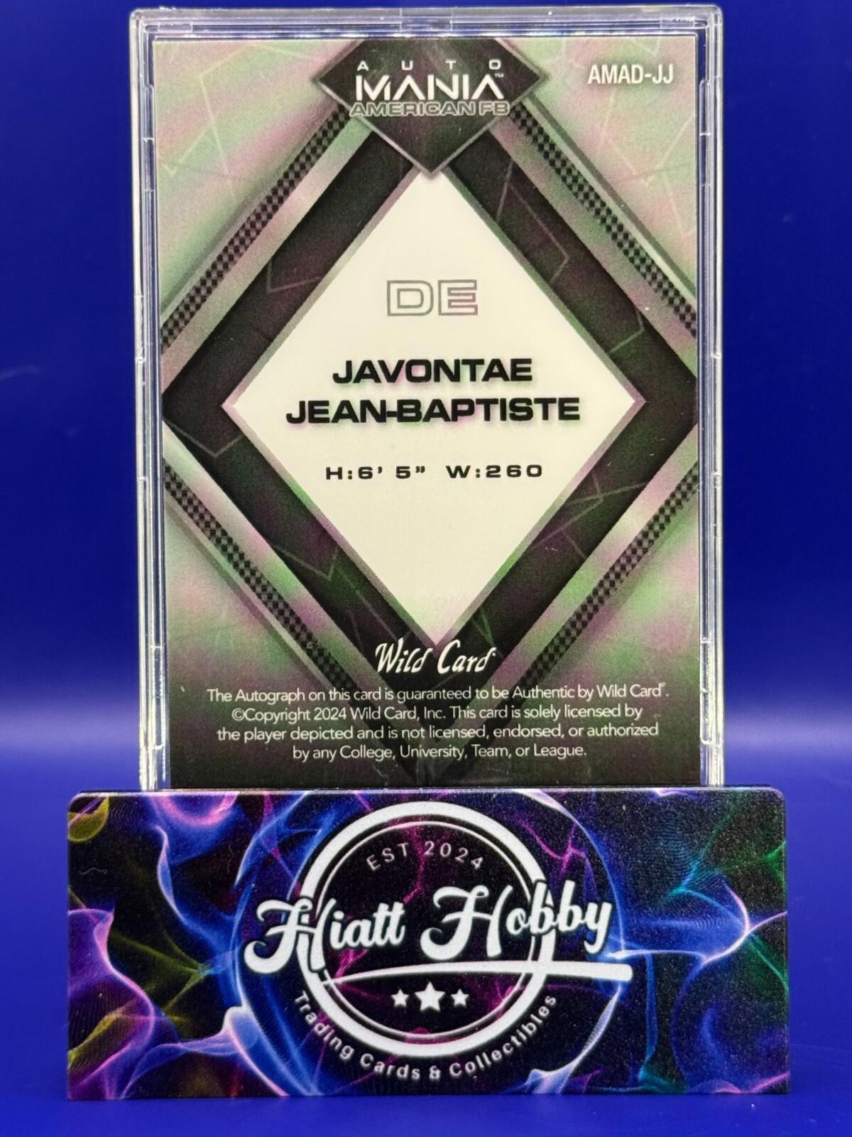 2024 Wild Card Auto Mania - Javantae Jean-Baptiste #AMAD-JJ - American Flag /25