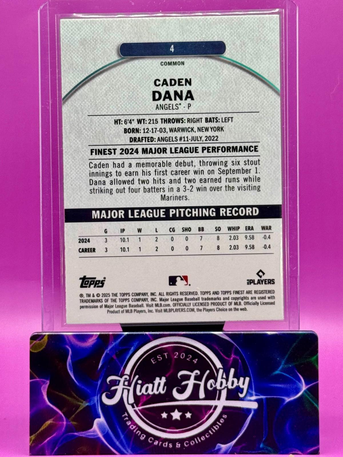 2025 Topps Finest - Caden Dana #4 - Common - Sky Blue Refractor /325 (RC)