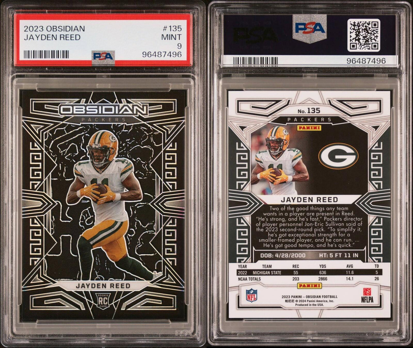 🔥2023 Obsidian JAYDEN REED *Rookie* #135 Packers PSA 9🔥