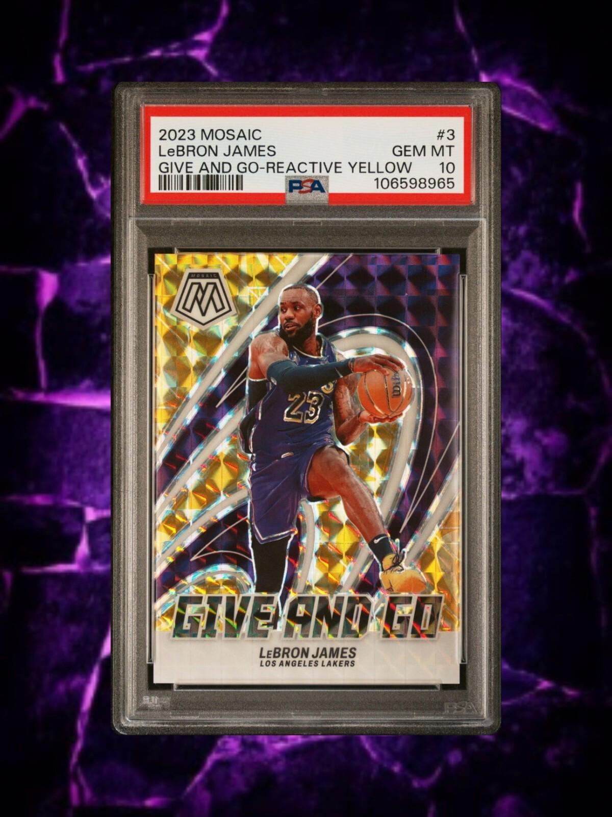 2023 Panini Mosaic - Lebron James #3 - Give and Go - Reactive Yellow /99 PSA 10