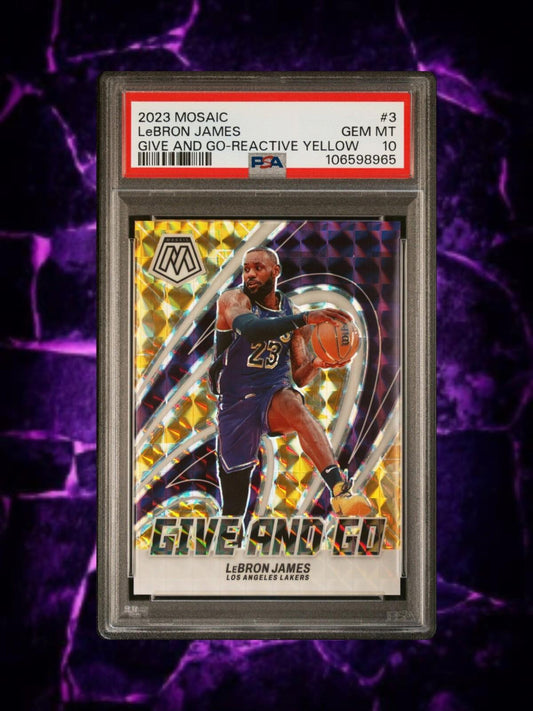 2023 Panini Mosaic - Lebron James #3 - Give and Go - Reactive Yellow /99 PSA 10