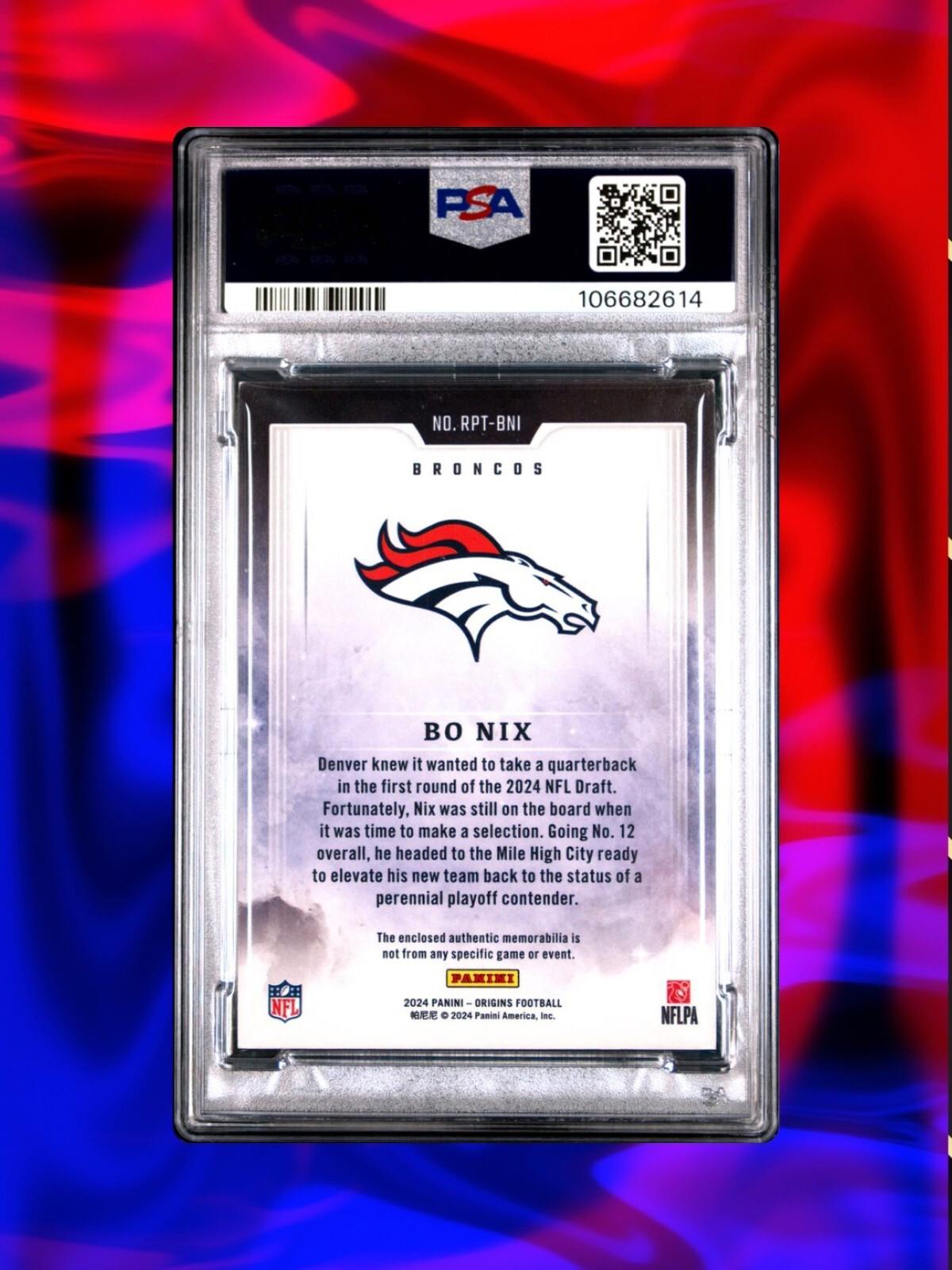 2024 Panini Origins Football - Bo Nix - Rookie Patches - Red /99 - PSA 8