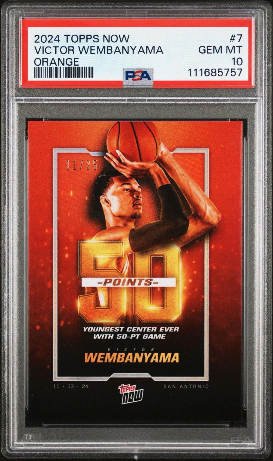 2024 Topps Now - Victor Wembanyama #7 - Orange /25 - PSA 10
