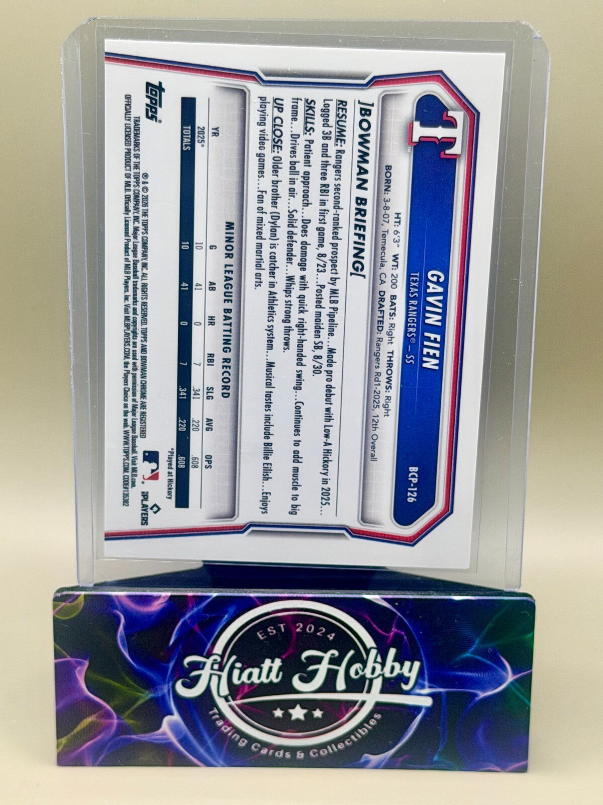 2026 Bowman Chrome Baseball - #BCP-126 Gavin Fien - Reptilian Refractor
