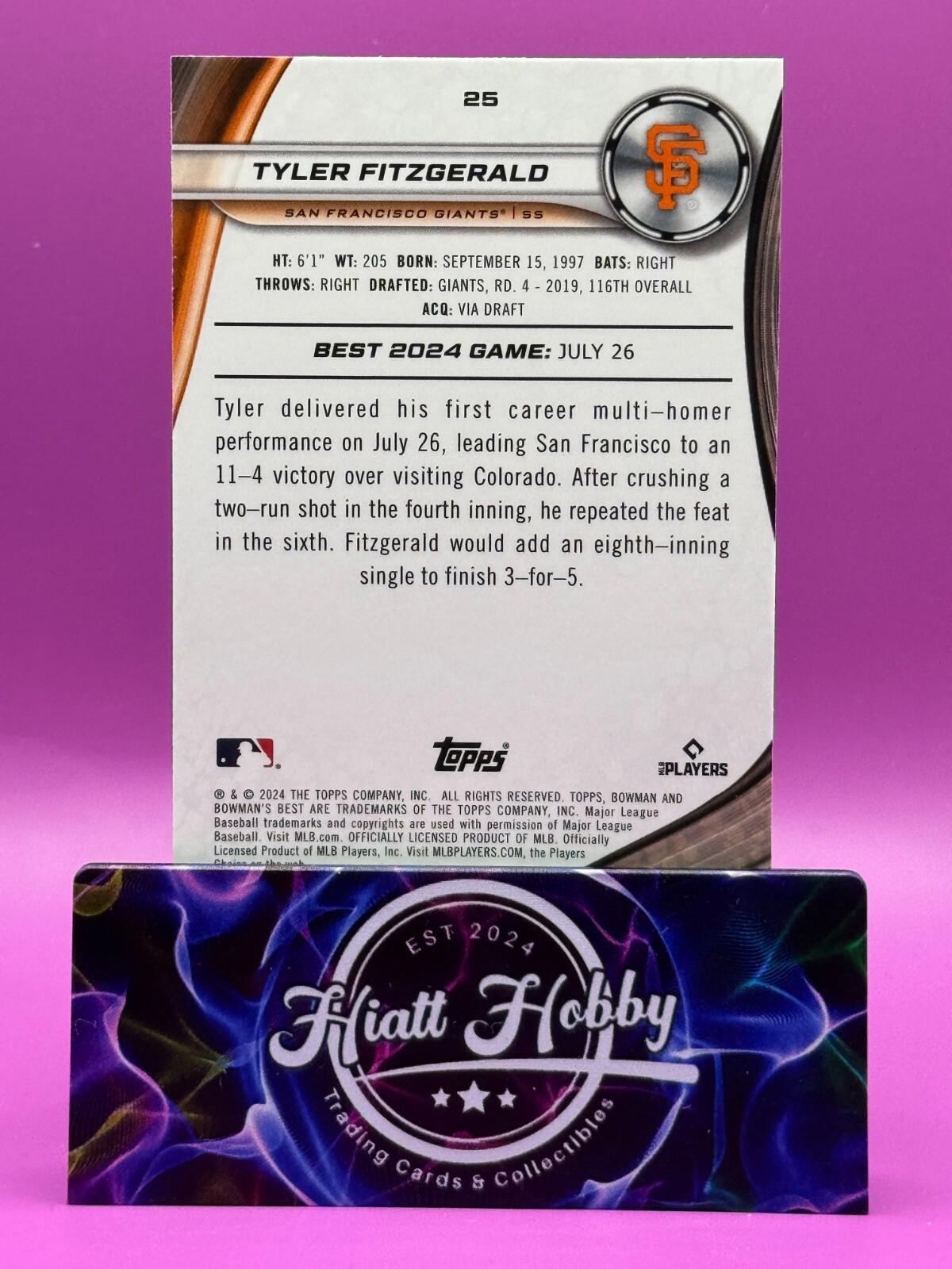 2024 Bowman Best Baseball - Tyler Fitzgerald #25 - Gold Refractor /50 (RC)