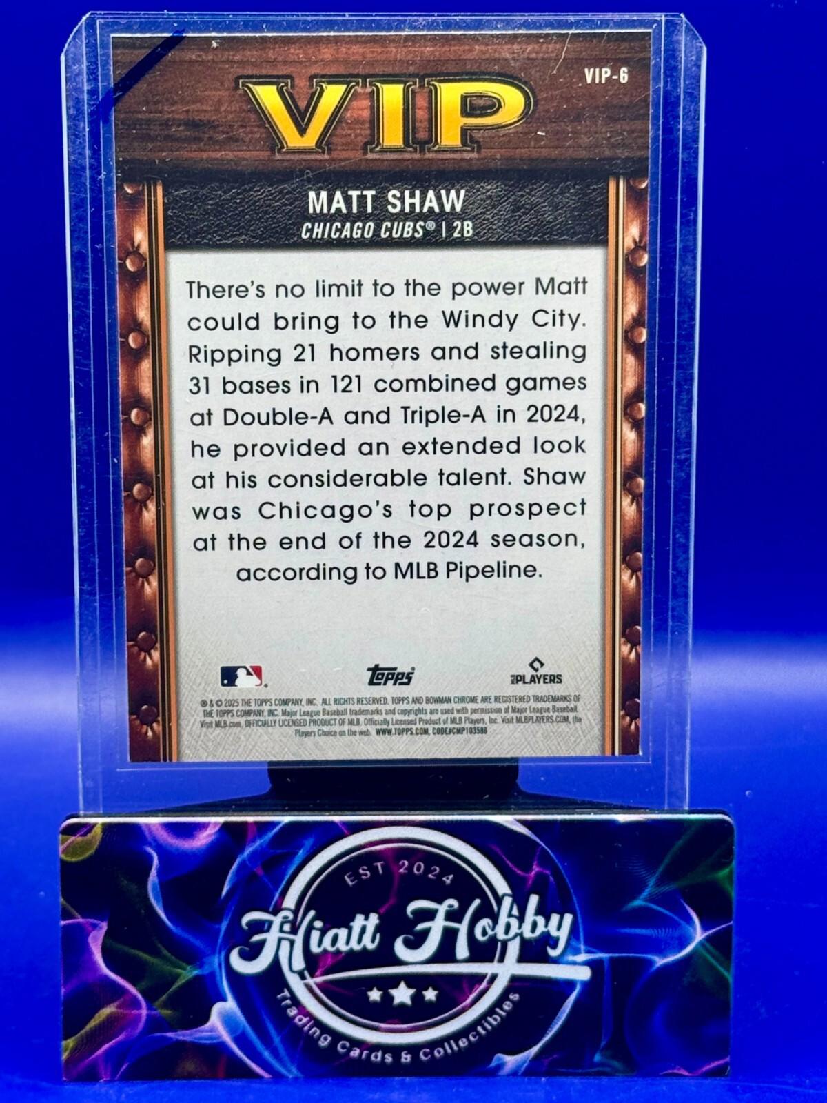 2025 Bowman Chrome - Matt Shaw #VIP-6 - Very Importan Prospects - Mojo Refractor