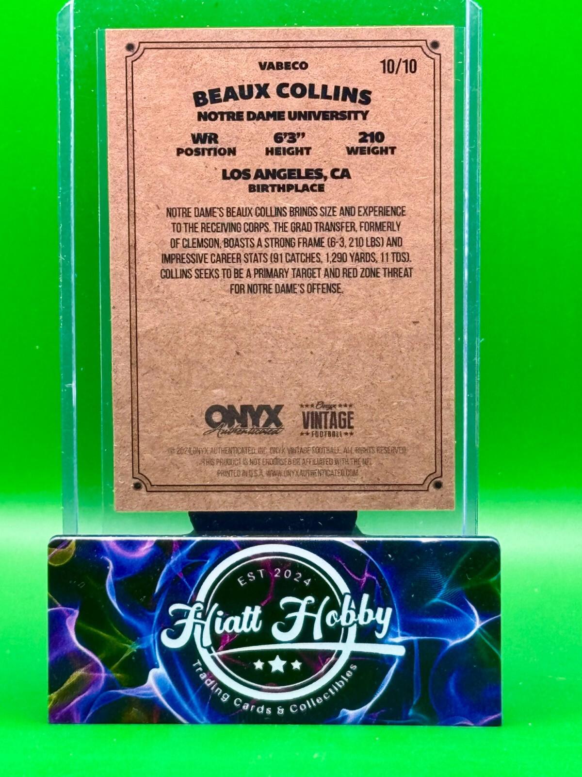 2024 Onyx Vintage Football - Beaux Collins #VABECO - Black Auto 10/10