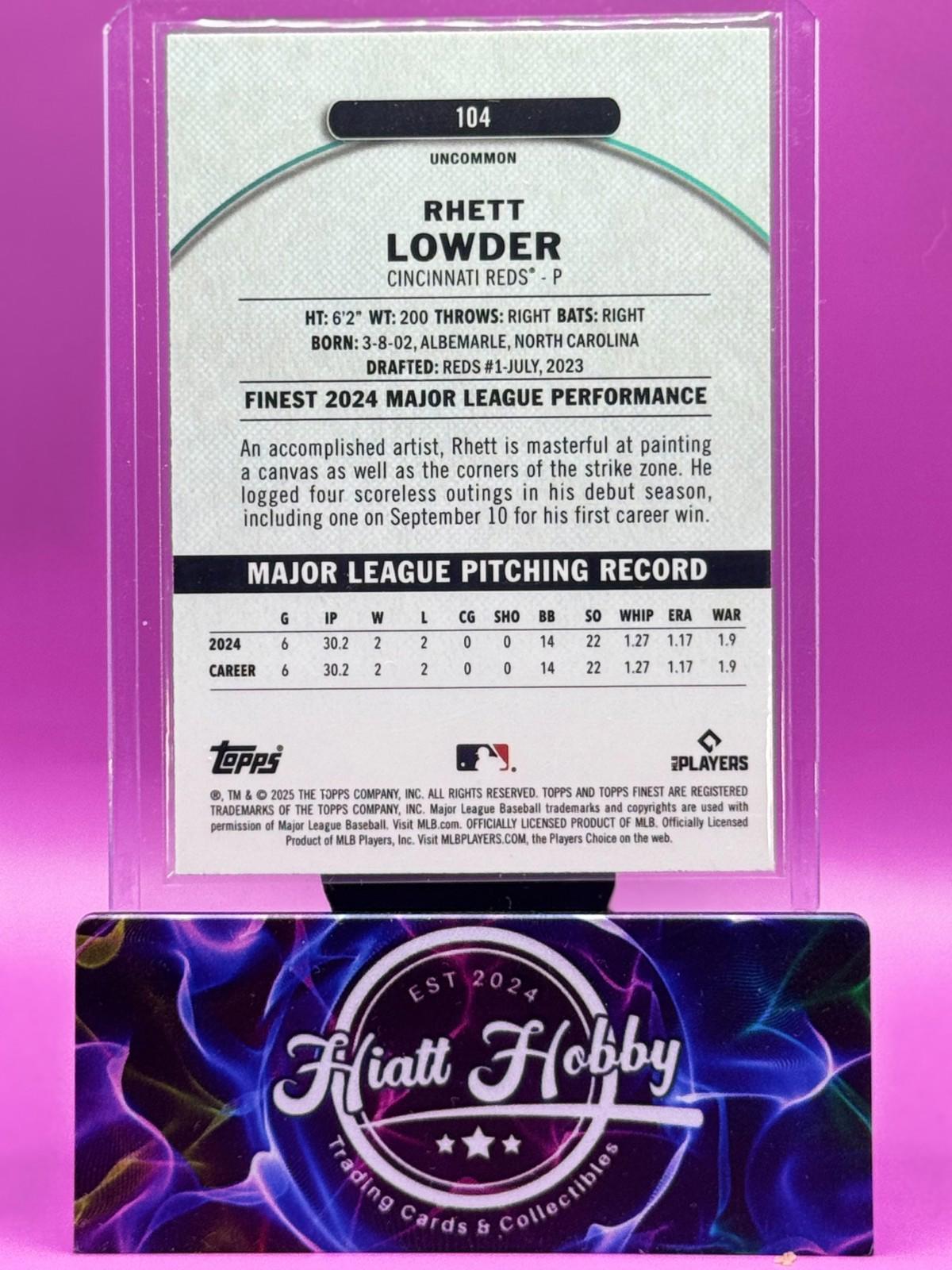 2025 Topps Finest - Rhett Lowder #104 - Uncommon - Blue Refractor /150 (RC)