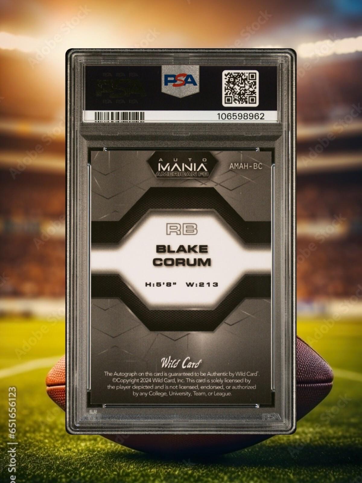 2024 Wild Card Auto Mania - Blake Corum - Mt Rushmore Mosaic Auto 3/3 - PSA 9