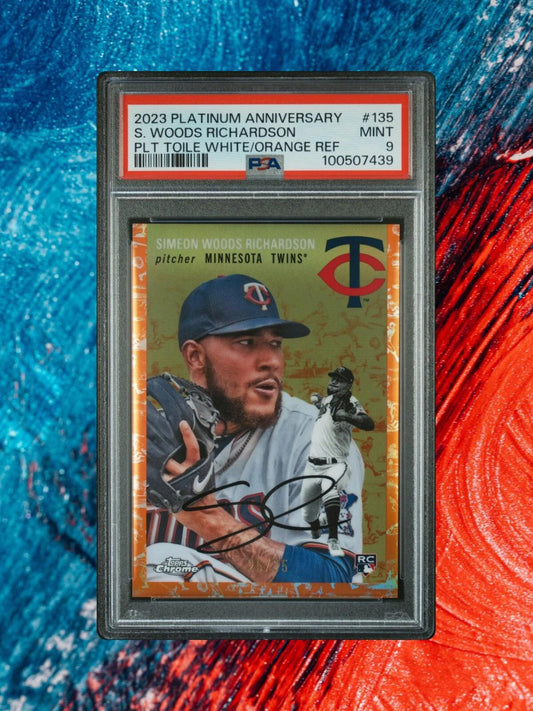 2023 Topps Chrome Platinum Simeon Woods Richardson Toile Cream/Orange /25 PSA 9