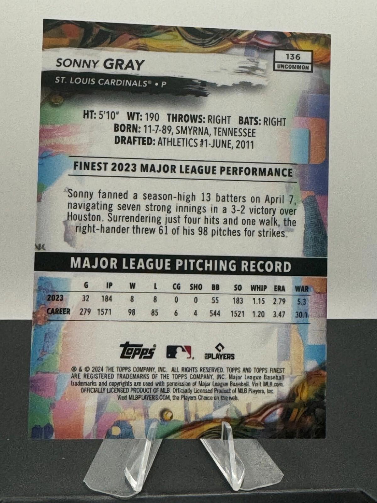 2024 Topps Finest - Uncommon #136 Sonny Gray Purple Refractor /200