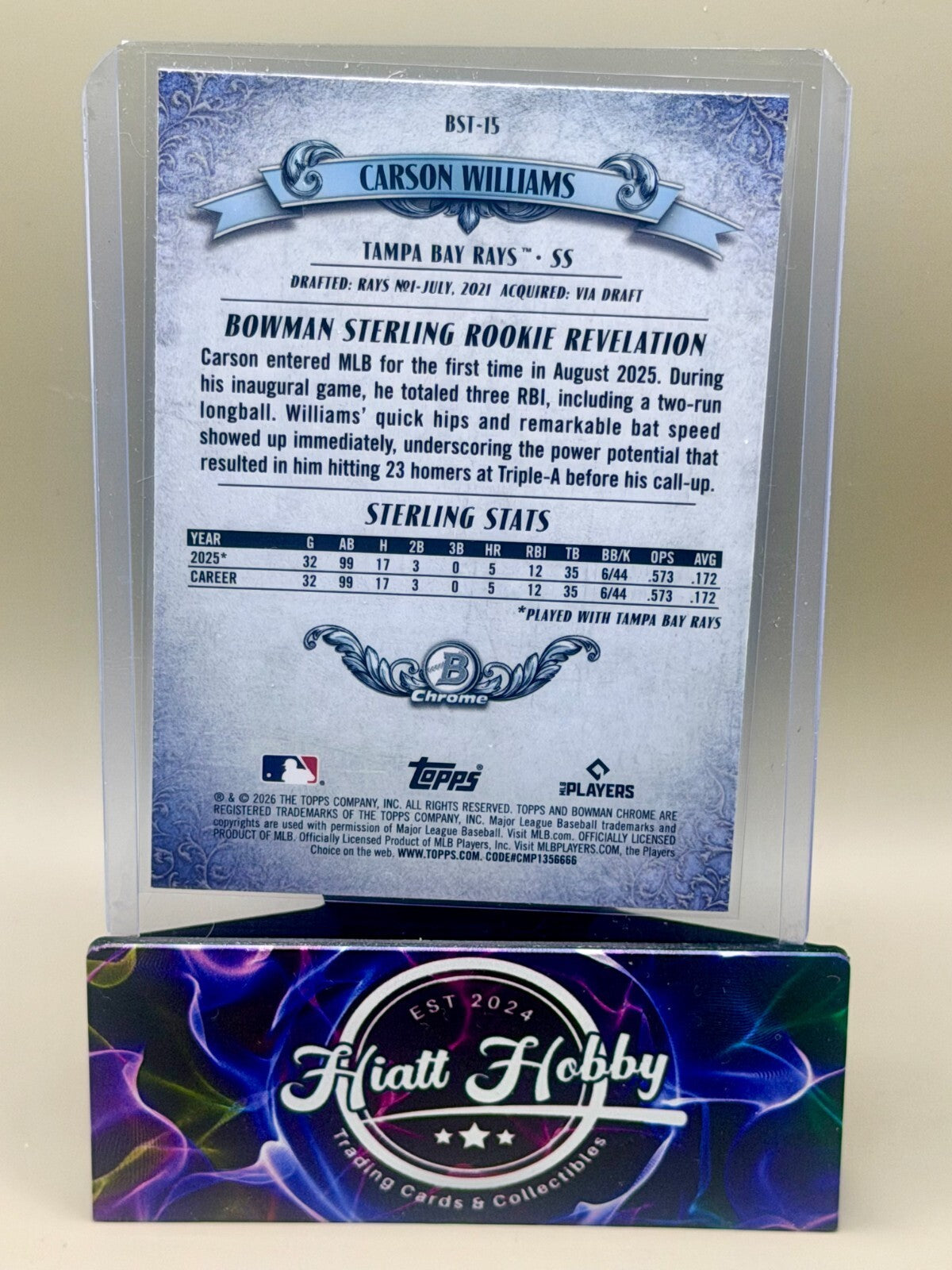 2026 Bowman Chrome Baseball - #BST-15 Carson Williams - Bowman Sterling Mojo (RC