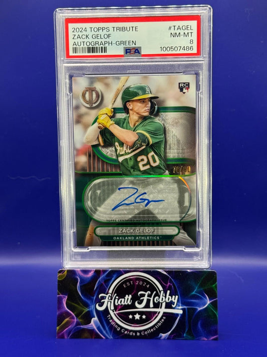 2024 Topps Tribute - Zack Gelof #TA-GEL - Tribute Autos - Green /99 - PSA 8