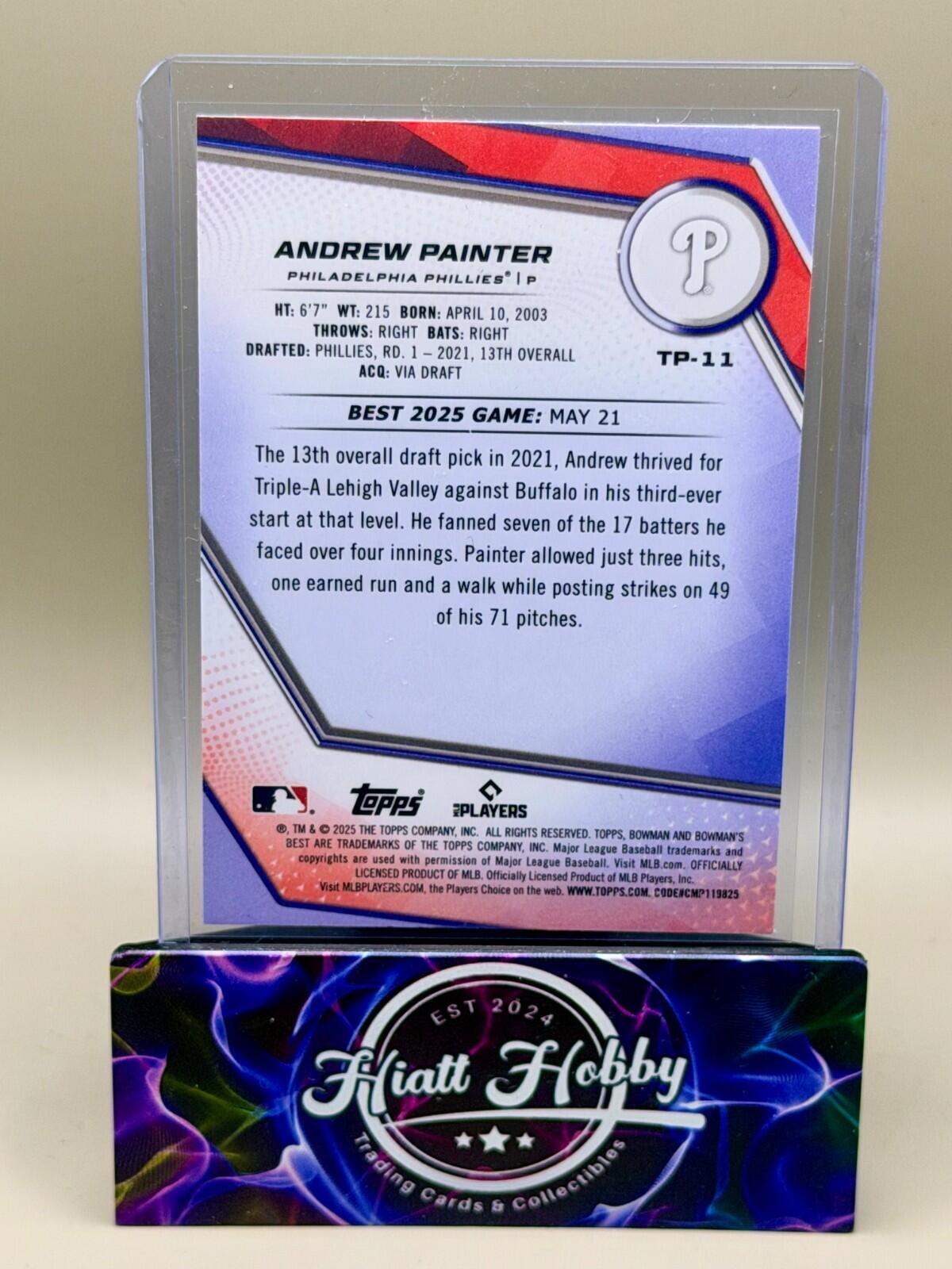 2025 Bowman's Best - #TP-11 Andrew Painter - Purple Mojo /250 (RC)