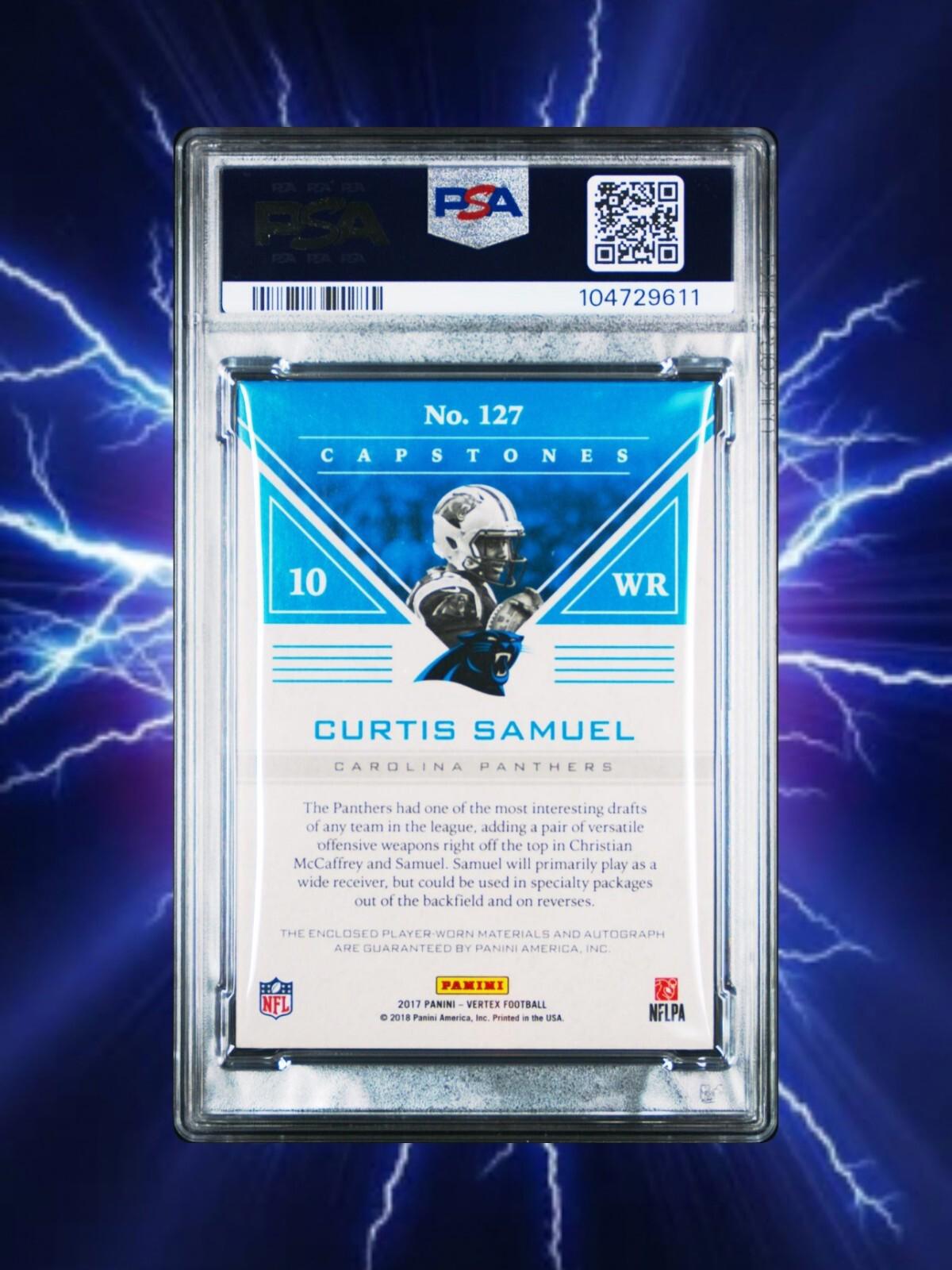 2017 Panini Vertex - Curtis Samuel Quad RPA - Granite /25 - PSA 8 (AU, MEM, RC)
