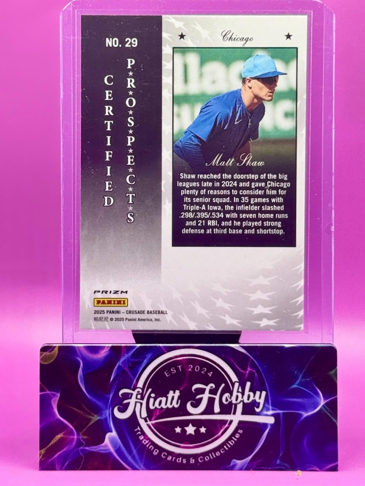 2025 Panini Crusade - Matt Shaw #29 - Certified Prospects (RC) - Silver Prizm