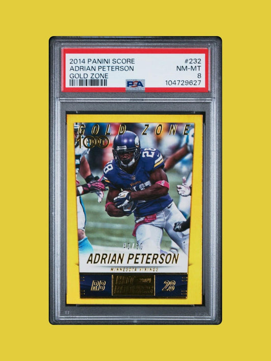 2014 Panini Score - Adrian Peterson #232 - Gold Zone /50 - PSA 8