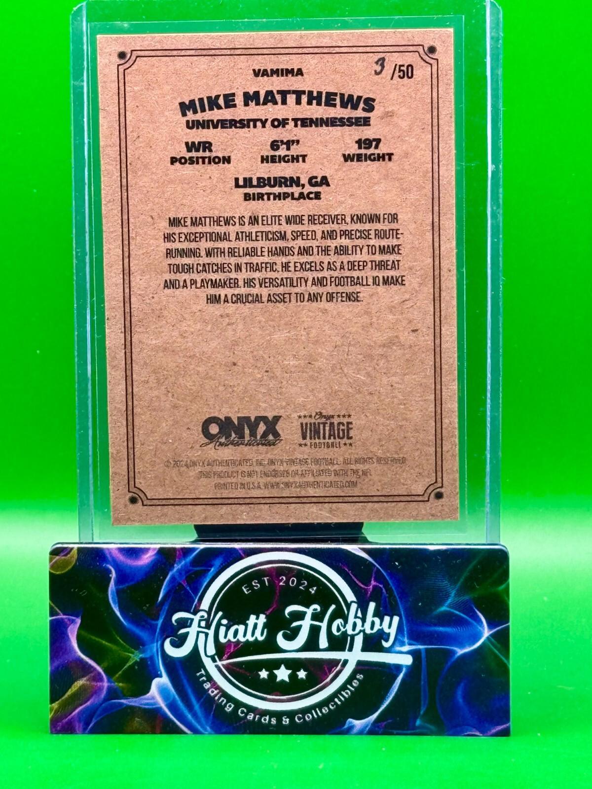 2024 Onyx Vintage Football - Mike Matthews #VAMIMA - Green Auto /50