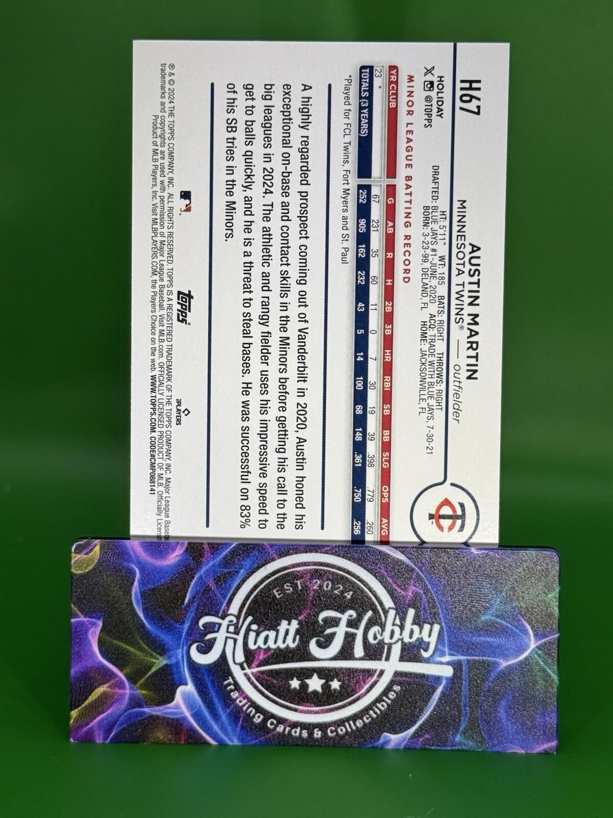 2024 Topps Holiday - Silver Glitter #H67 Austin Martin (RC) Minnesota Twins