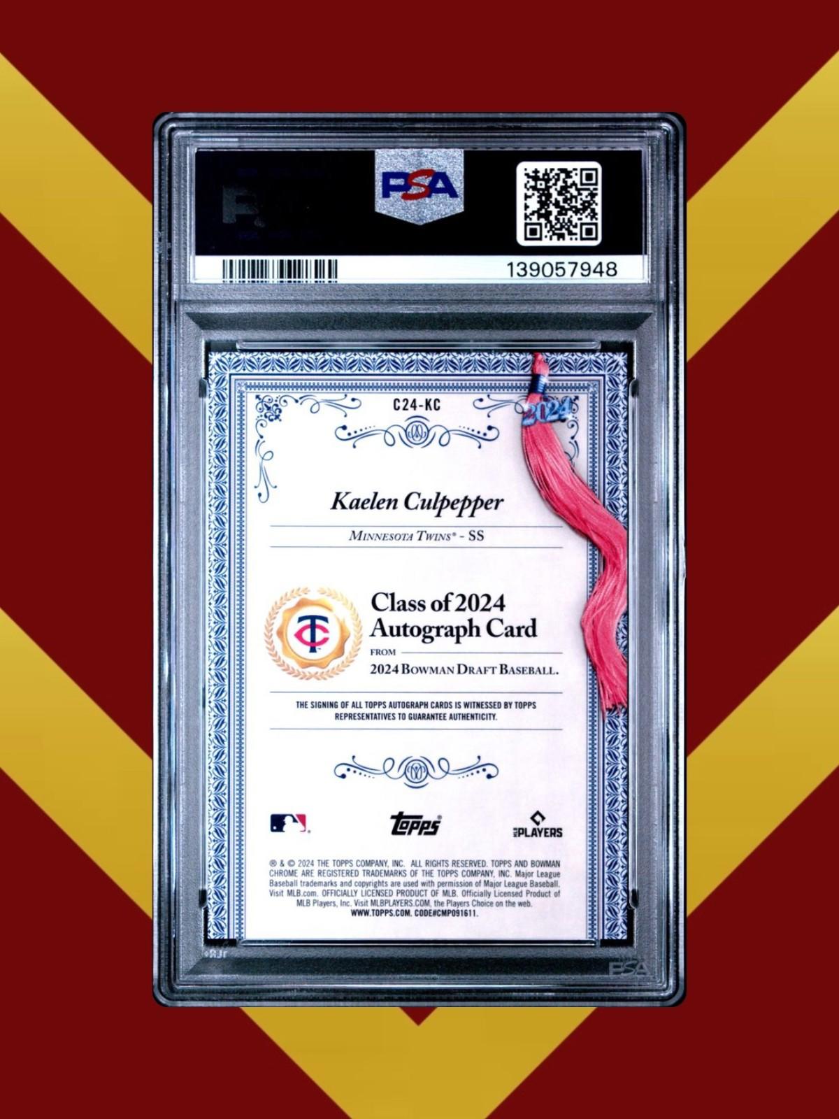 2024 Bowman Draft #C24-KC Kaelen Culpepper - Gold Class of 2024 Auto /50 - PSA 9