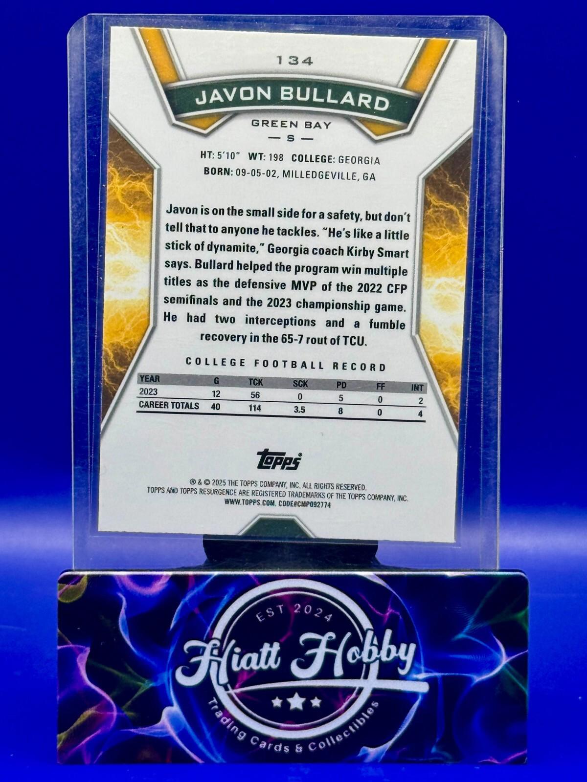 2024 Topps Resurgence - Javon Bullard #134 (RC) - Yellow Surge /225 (RC)