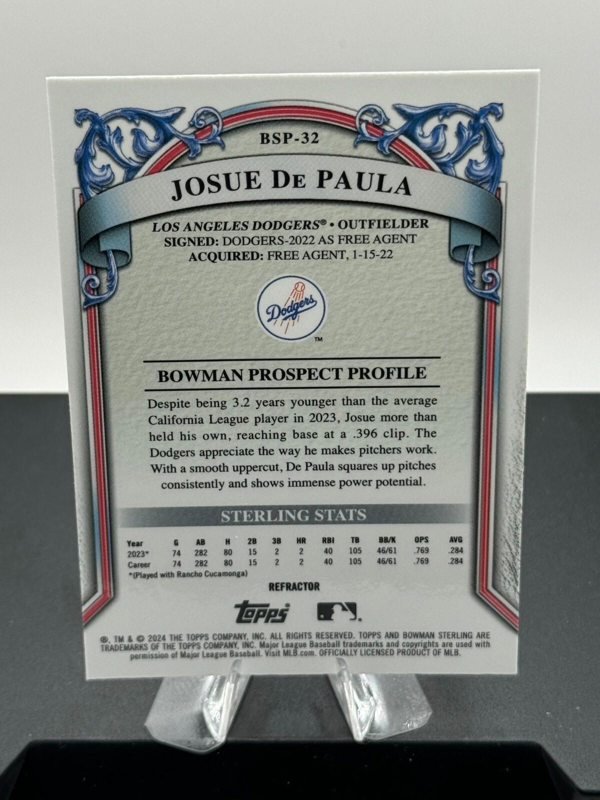 2024 Bowman Sterling - Josue De Paula #BSP-32 - Refractor /199