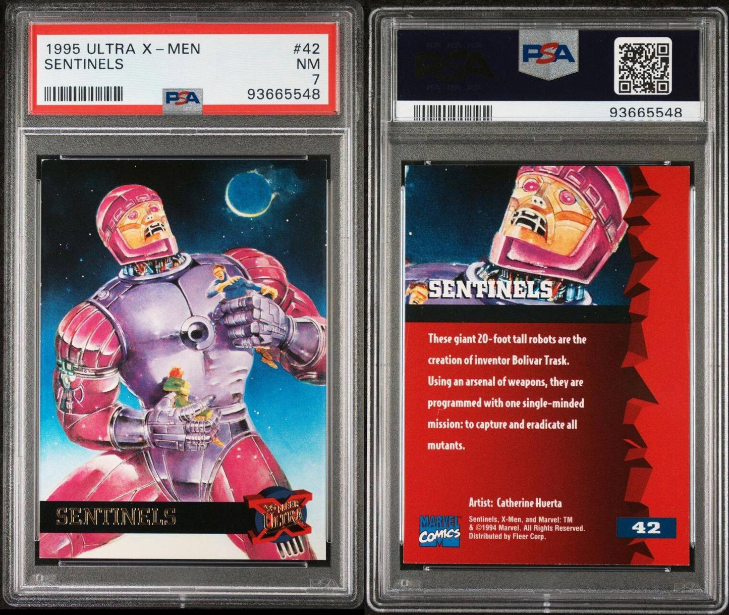 Marvel Fleer Ultra X-Men '95 Sentinels Trading Card #42 Embossed Gold Foil PSA 7