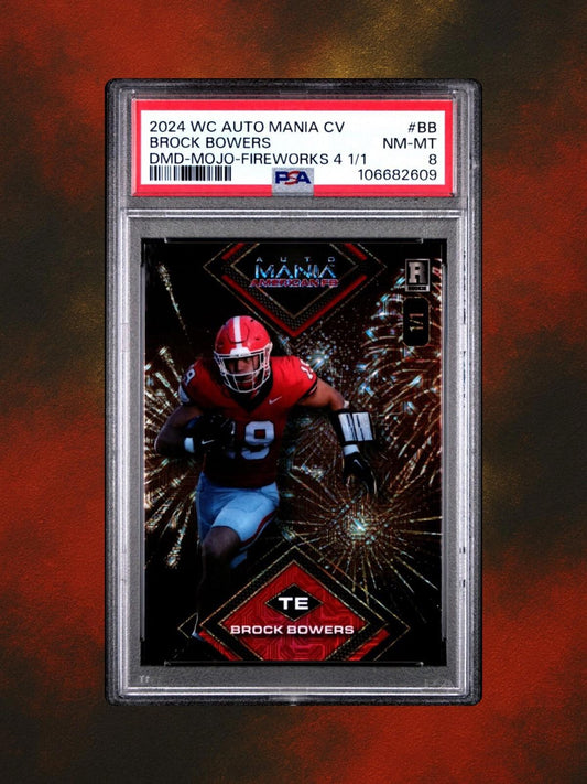 2024 Wild Card Auto Mania - Brock Bowers #AMAD-BB - Mojo Fireworks 1/1 - PSA 8