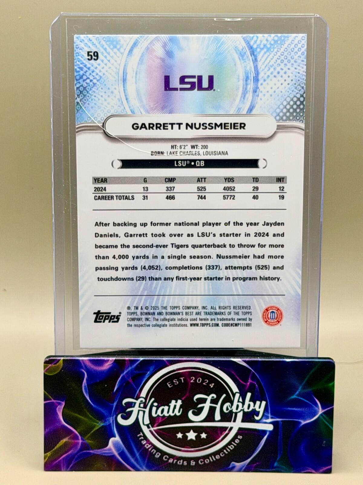 2025 Bowman's Best U - #59 Garrett Nussmeier - Teal Lava /199