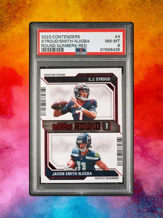 2023 Panini Contenders - Red Round Numbers #4 Stroud & Smith-Njigba (RC) PSA 8