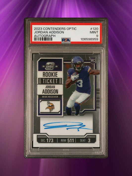 2023 Panini Contenders Optic - Jordan Addison #120 - Rookie Ticket Auto - PSA 9